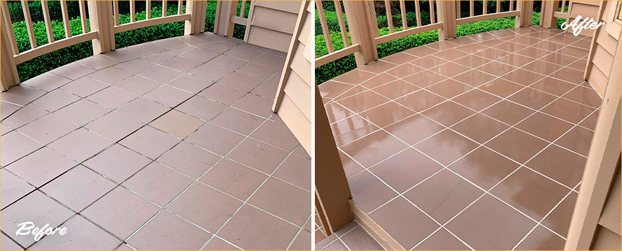 Deck Floor Before and After a Tile and Grout Cleaning Service in Mukilteo, WA