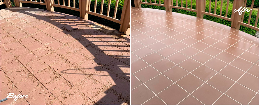 Before and After Picture of a Tile and Grout Cleaning Job in a Deck Floor in Mukilteo, WA