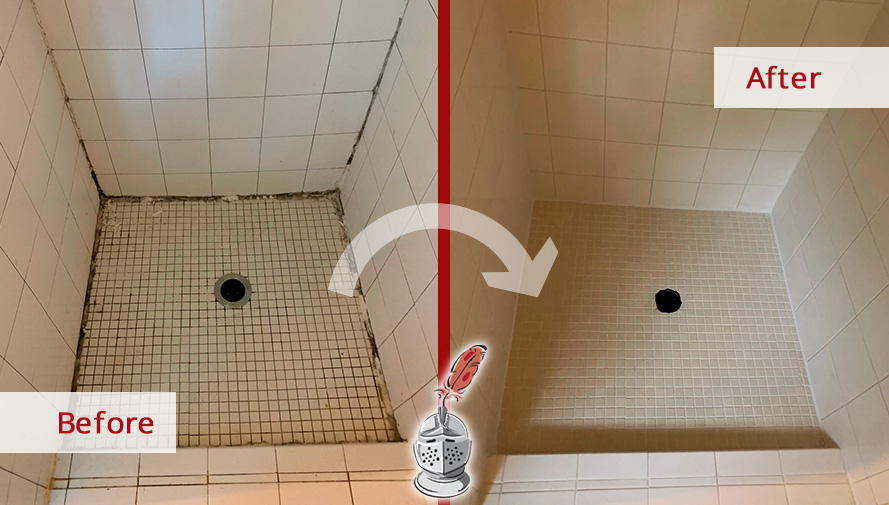 Before and After Picture of a Shower Grout Cleaning in Seattle