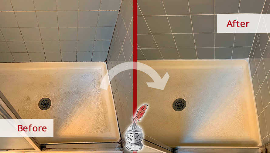 Image of a Ceramic Tile Shower Before and After Grout Sealing in Kirkland, WA