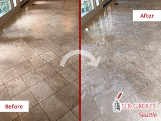 Image Depicting How a Stone Honing in Seattle Renewed a Dull Travertine Floor