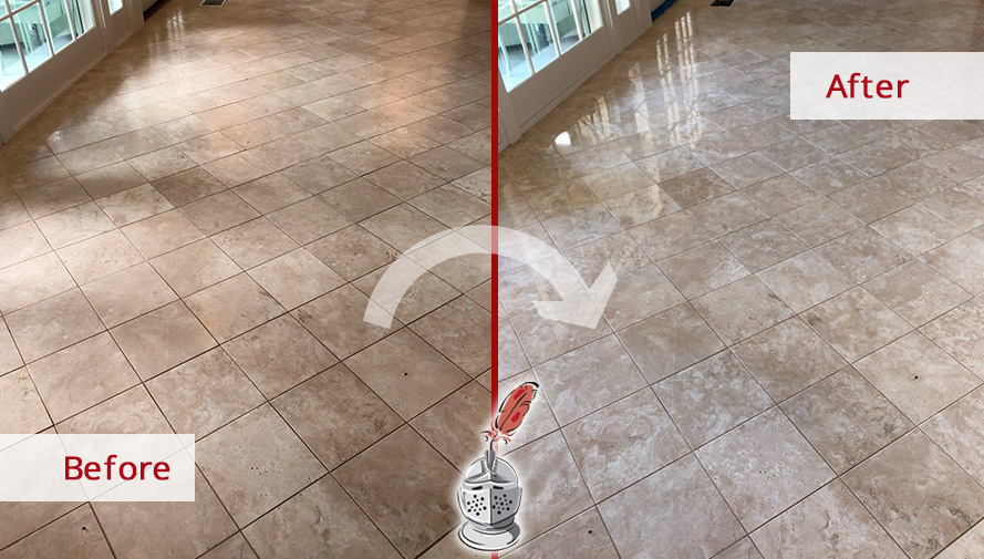 Image Depicting How a Stone Honing in Seattle Renewed a Dull Travertine Floor