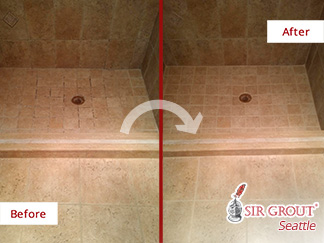 Image of a Shower Before and After a Grout Cleaning in Kirkland