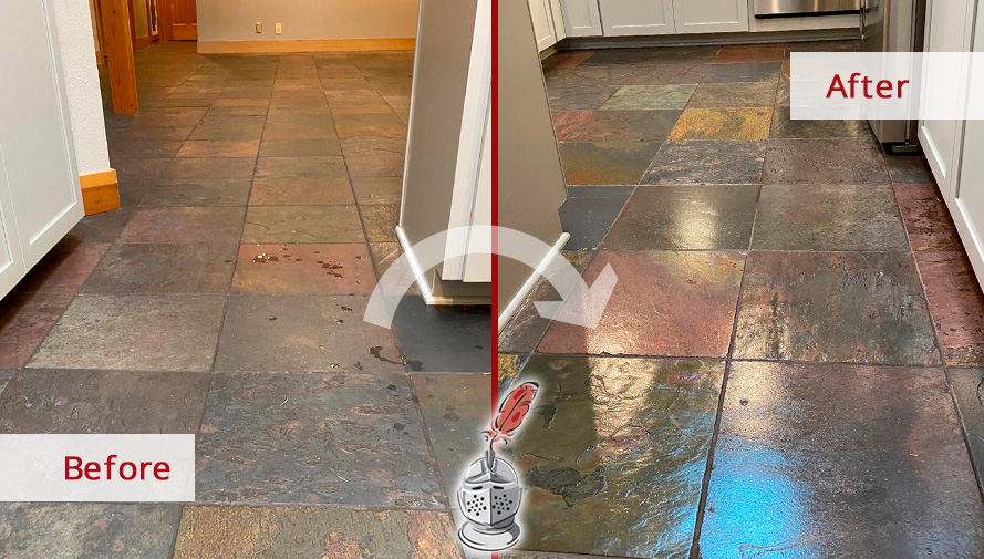 Image of a Floor Before and After a Superb Stone Sealing in Bothell, WA