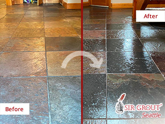 Image of a Floor Before and After a Stone Sealing in Bothell, WA