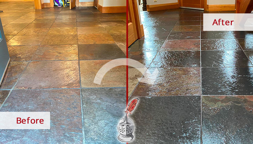 Image of a Floor Before and After a Professional Stone Sealing in Bothell, WA