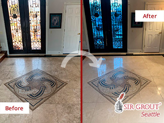 Before and After Our Travertine Foyer Stone Cleaning in Seattle, WA