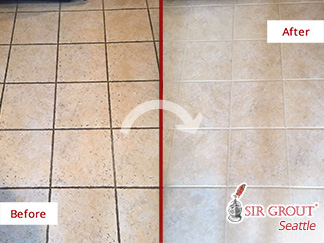 Picture of a Floor Before and After a Grout Cleaning in Seattle, WA