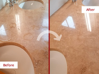 Vanity Top Before and After a Stone Polishing in Seattle, WA