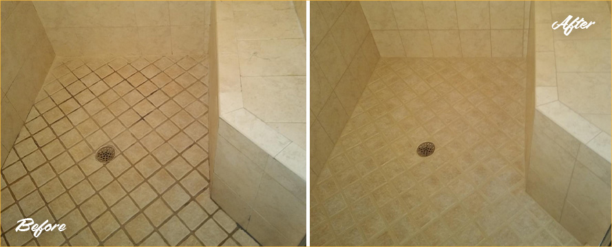 Shower Floor Beautifully Restored by Our Tile and Grout Cleaners in Snohomish, WA