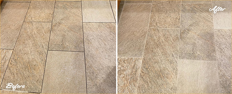 Kitchen Floor Before and After a Grout Cleaning in Seattle, WA