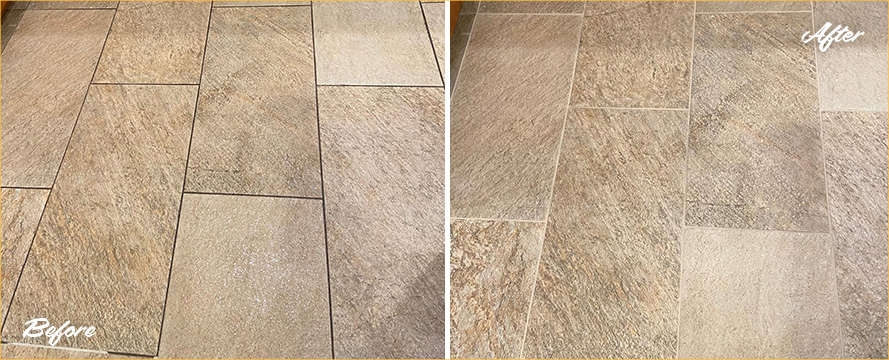 Kitchen Floor Before and After a Grout Cleaning in Seattle, WA