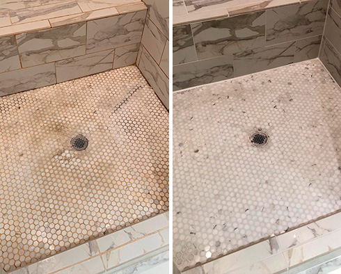 Shower Before and After our Hard Surface Restoration Services in Kenmore, WA