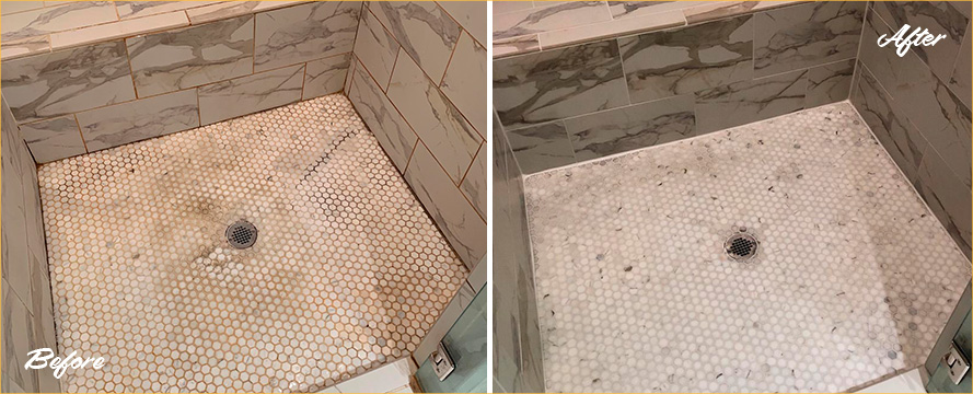 Shower Before and After Our Professional Hard Surface Restoration Services in Kenmore, WA