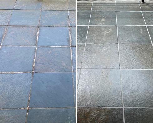 Outdoor Floor Before and After a Stone Sealing in Seattle, WA