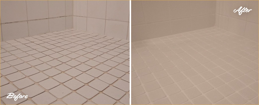 Shower Before and After a Remarkable Grout Cleaning in Lynnwood, WA