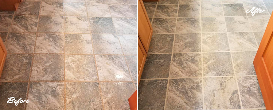 Bathroom Floor Before and After a Tile Cleaning in Seattle