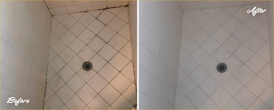 Master Shower Before and After Our Tile and Grout Cleaners in Seattle, WA