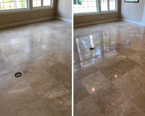 Floor Before and After a Stone Polishing in Seattle, WA