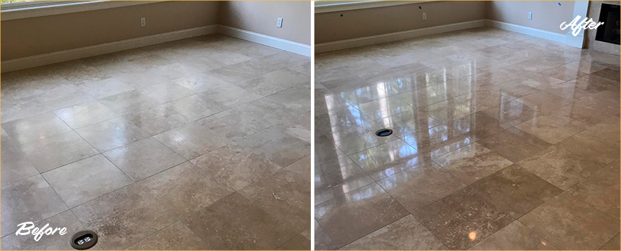 Travertine Floor Before and After a Stone Polishing in Seattle, WA