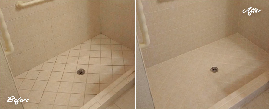 Tile Shower Before and After Our Grout Cleaning in Lynnwood