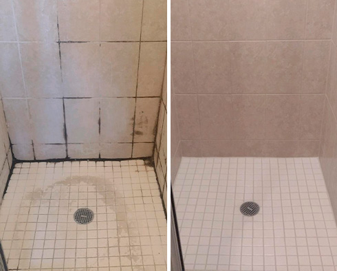 Tile Shower Before and After a Grout Cleaning in Seattle