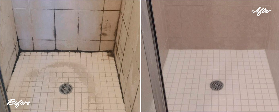 Tile Shower Before and After a Grout Cleaning in Seattle