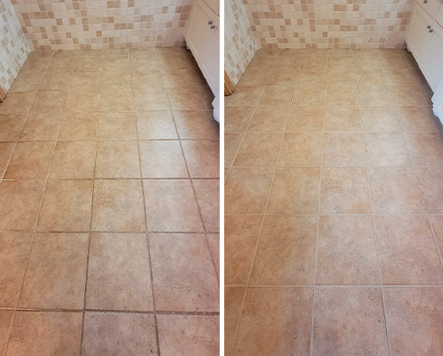 Bathroom Floor Before and After a Service from Our Tile and Grout Cleaners in Seattle