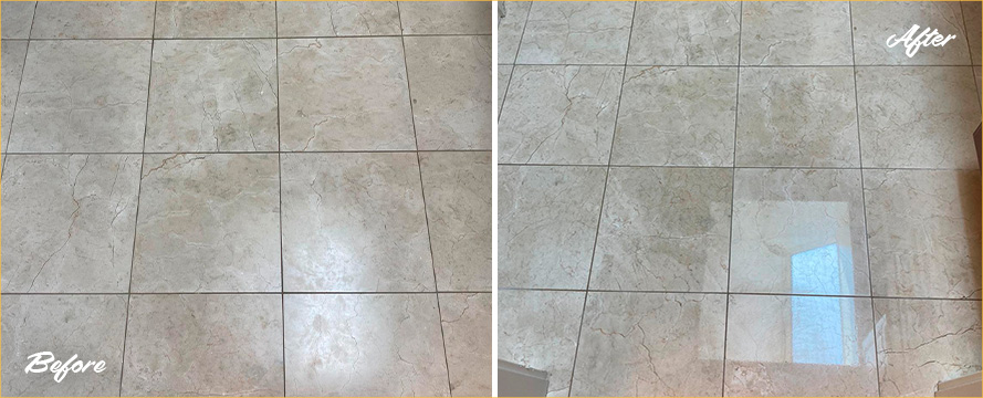 Floor Before and After a Stone Polishing in Seattle