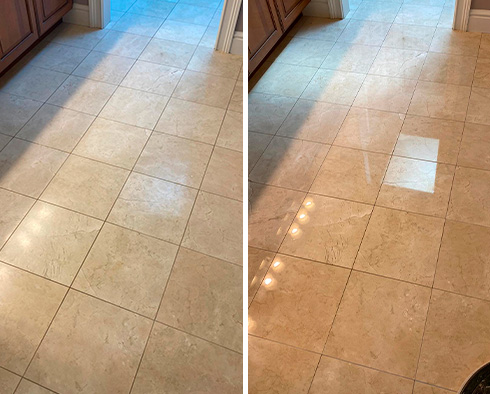 Marble Floor Before and After a Stone Polishing in Seattle 