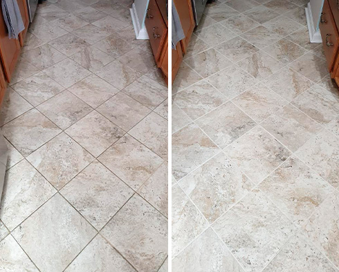 Kitchen Floor Before and After a Grout Cleaning Service in Seattle