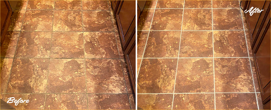 Ceramic Tile Floor Before and After a Grout Cleaning in Lynnwood