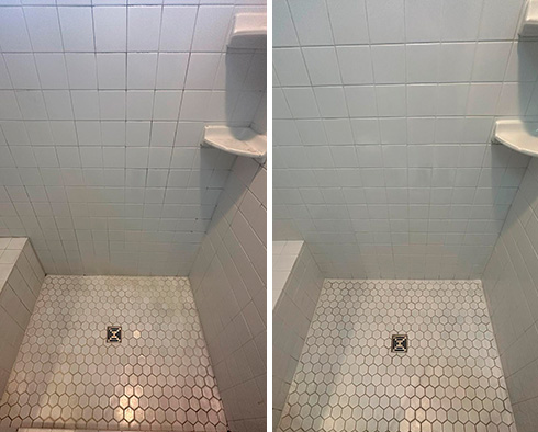 Tile Shower Before and After a Grout Cleaning in Seattle