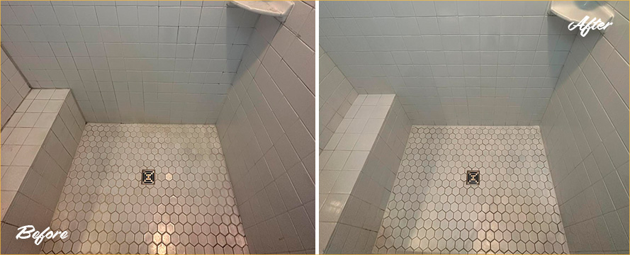 Tile Shower Before and After a Grout Cleaning in Seattle