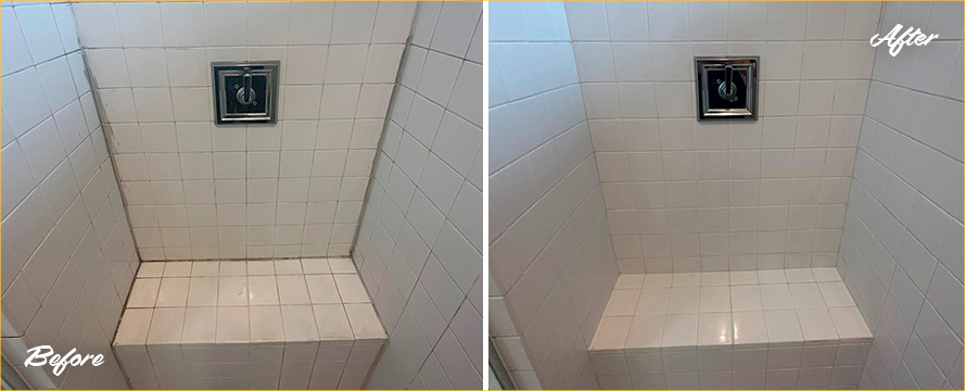 Shower Walls Before and After a Grout Cleaning in Seattle