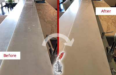 Picture of a Restaurant Marble Bar Before and After Maintenance and Restoration