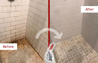 Before and After Picture of a Edmonds Shower Tile and Grout Cleaned to Eliminate Mold and Stains