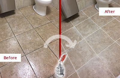 Sir Grout Cleans this Mountlake Terrace Restroom Tile and Grout to Remove Soil Before and After Picture of a Mountlake Terrace Restroom Tile and Grout Cleaned to Remove Soil