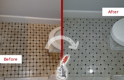 Before and After Picture of a Mountlake Terrace Bathroom Tile and Grout Cleaned to Remove Stains