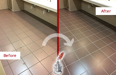 Before and After Picture of a Monroe Restroom Sealed to Help Protect Against Scratches