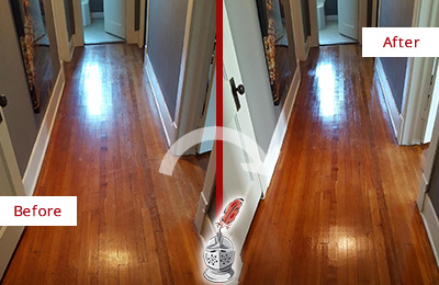 Sir Grout Restored This Monroe Wood Floor with a Deep Cleaning Service to Eliminate Scratches Before and After Picture of a Monroe Wood Deep Cleaning Service on a Floor to Eliminate Scratches