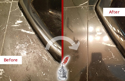 Before and After Picture of a Mukilteo Marble Countertop Cleaned to Remove Deep Dirt