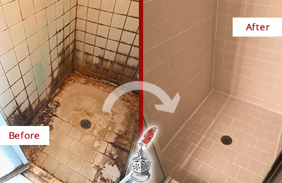 Sir Grout Restored This Mercer Island Tile Bathroom to Repair Water Damage Before and After Picture of a Mercer Island Hard Surface Restoration Service on a Tile Bathroom to Repair Water Damage