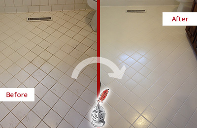 Before and After Picture of a Lake Stevens White Bathroom Floor Grout Sealed for Extra Protection