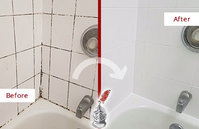 Before and After Picture of a Marysville Tub with Sealed Grout to Eliminate Mold