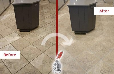 Sir Grout Seals this Stained Mukilteo Kitchen Floor Grout to Remove Stains Before and After Picture of a Mukilteo Kitchen Floor Grout Sealed to Remove Stains