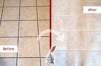 Before and After Picture of a Medina Ceramic Floor Cleaned to Remove Soil